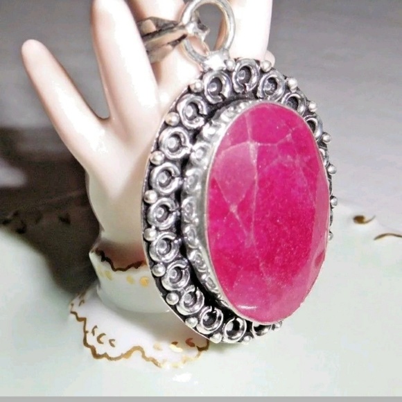 Natural Raw-Cut Ruby 925 Silver Pendant - Picture 6 of 6